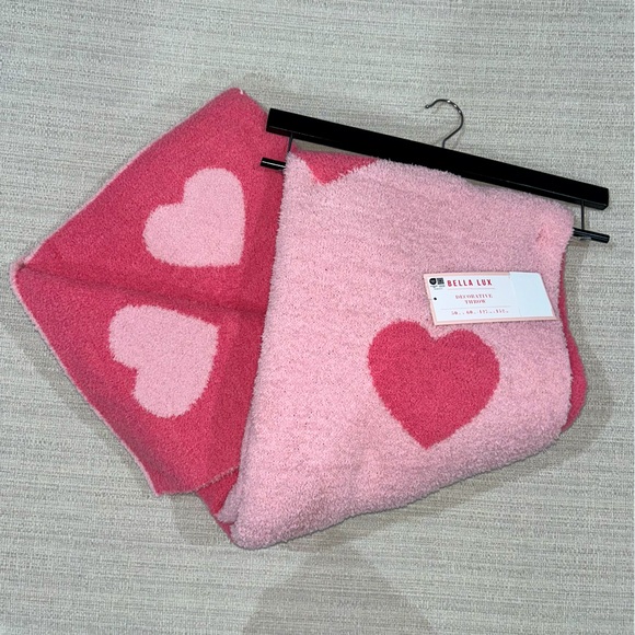 Valentines Pink Hearts Bella Lux Reversible Decorative Throw Blanket - Picture 6 of 7